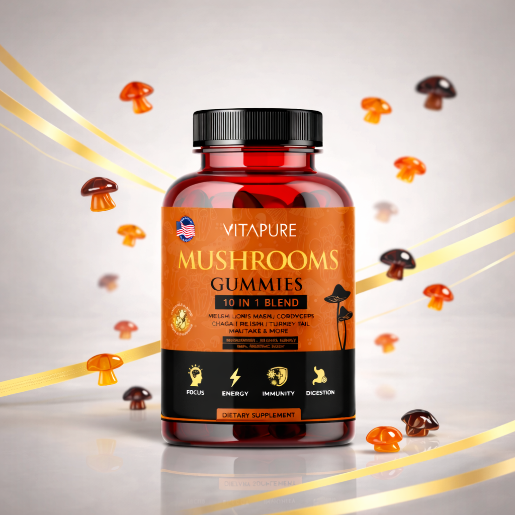 Mushroom Gummies Complex – Melena de León, Reishi, Cordyceps, Chaga y Más | 10 Hongos Funcionales | 60 Gummies