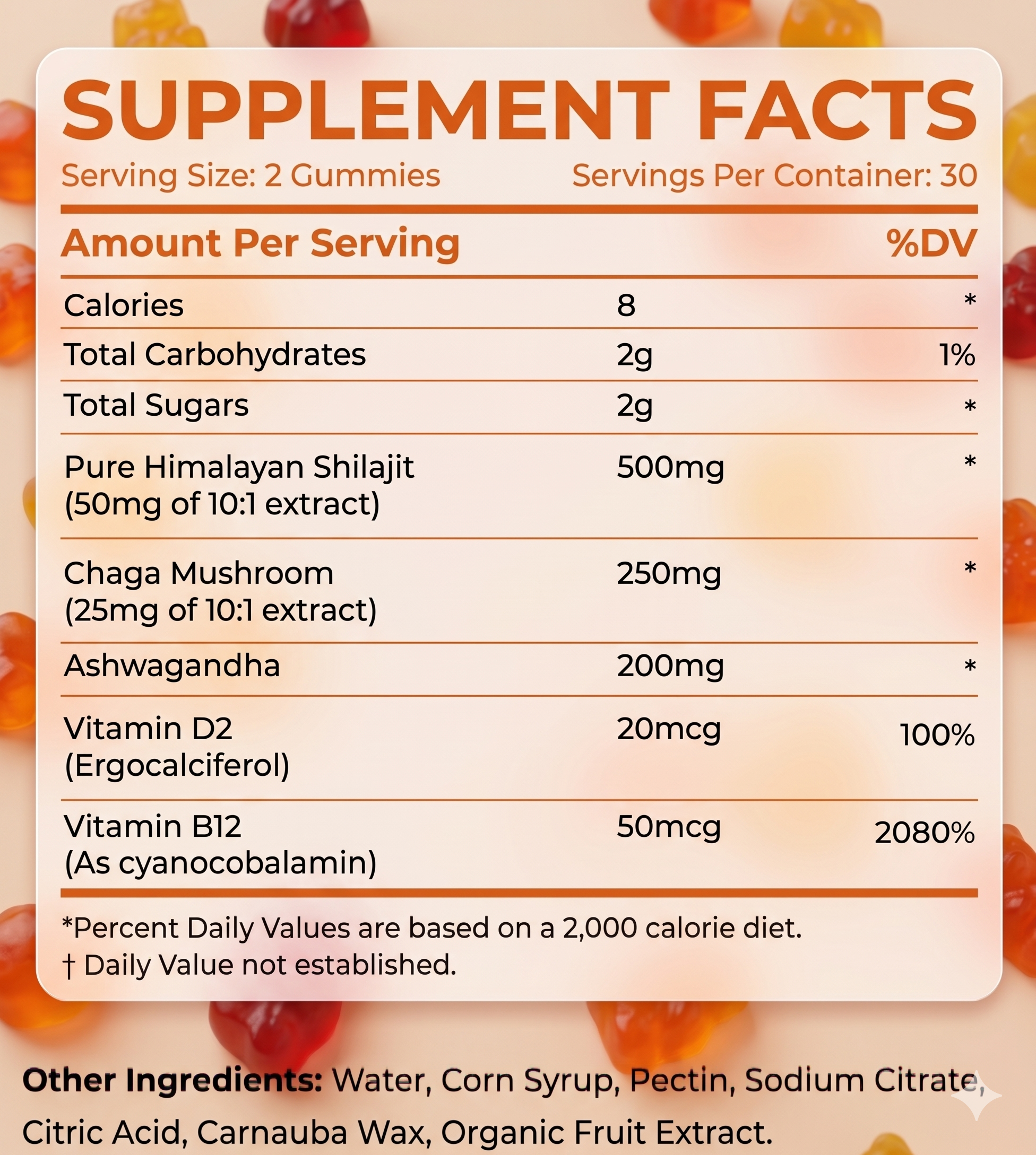 Shilajit Gummies + Ashwagandha, Chaga & Vitaminas | 60 Gummies